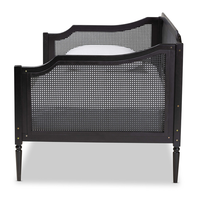 Baxton Studio Hancock Mid-Century Modern Charcoal Finished Wood and Synthetic Rattan Twin Size Daybed image - 1