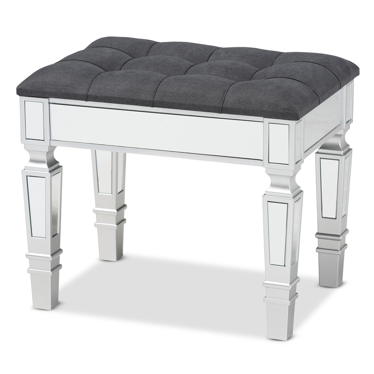 Baxton Studio Hedia Contemporary Glam and Luxe Grey Fabric Upholstered and Silver Finished Wood Ottoman image - 1