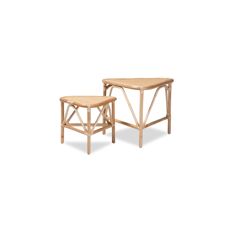 Baxton Studio Jayden Modern Bohemian Natural Brown Finished Rattan 2-Piece End Table Set image - 1