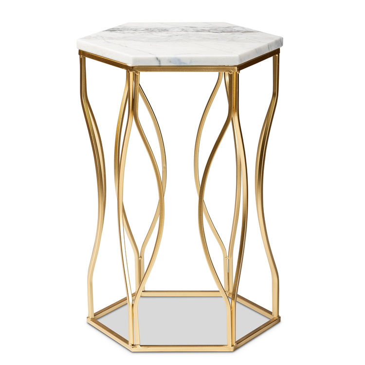 Baxton Studio Kalena Modern and Contemporary Gold Metal End Table with Marble Tabletop image - 1