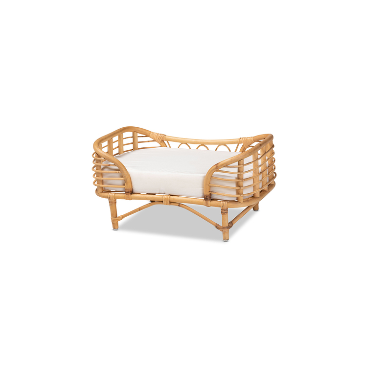 Baxton Studio Malino Modern Bohemian Natural Brown Rattan Pet Bed with Cushion image - 1