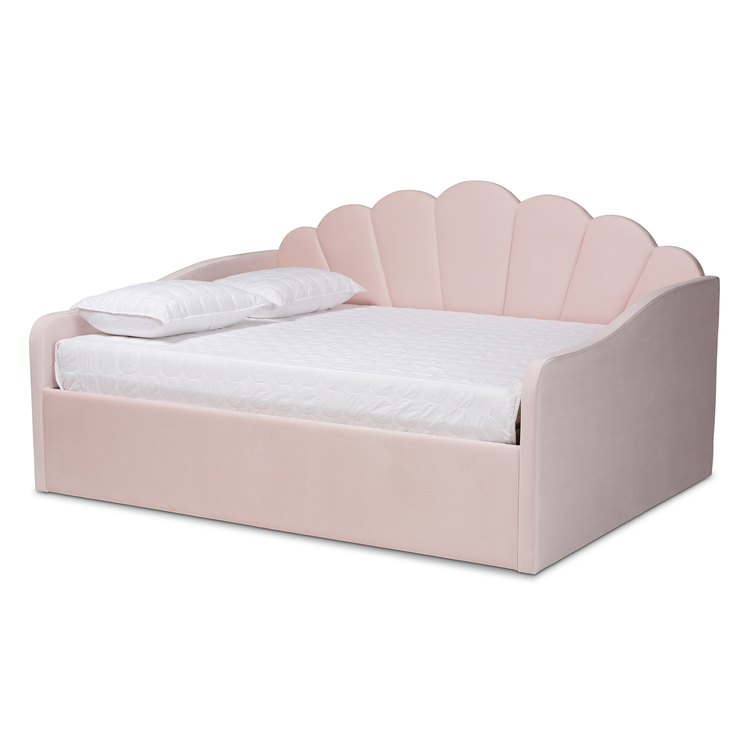 Baxton Studio Timila Modern and Contemporary Light Pink Velvet Fabric Upholstered Queen Size Daybed image - 1