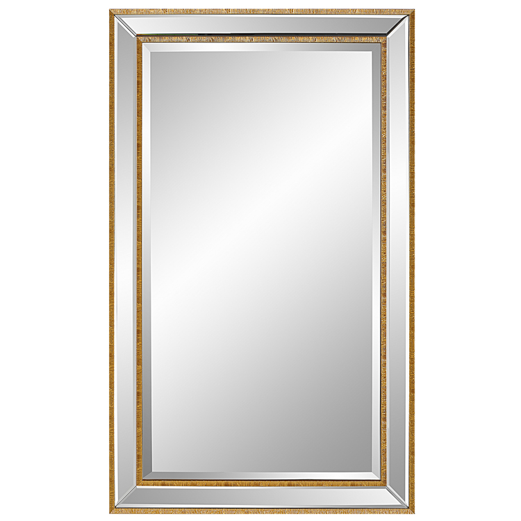 Benjara 40 Inch Wood Rectangular Wall Mirror, Beveled Panel, Gold ...