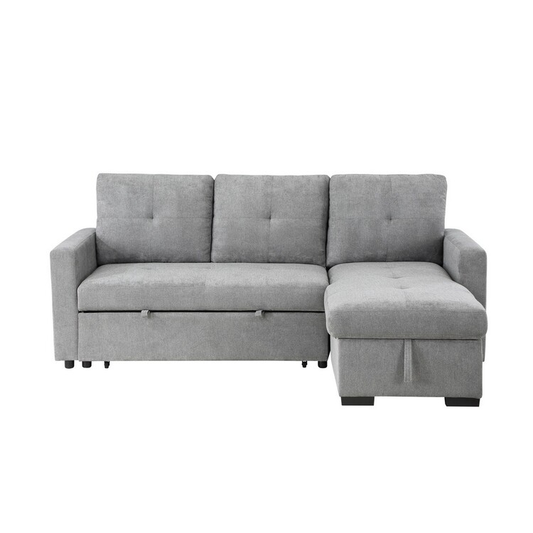 Benjara 88 Inch Reversible Sleeper Sectional Sofa with Storage Chaise, Light Gray image - 1