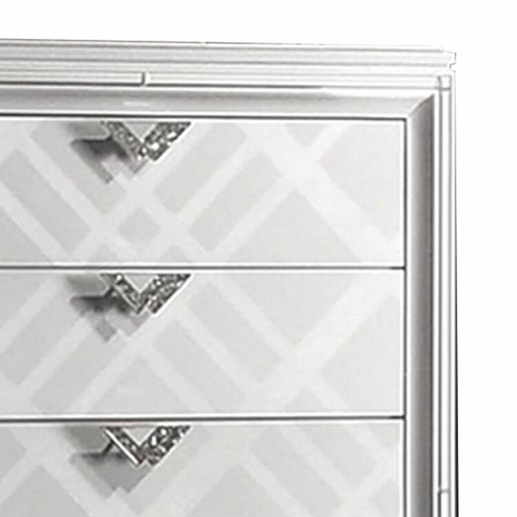 Benjara Beli 54 Inch 5 Drawer Tall Dresser Chest, Carved Acrylic Feet, Crisp White image - 1