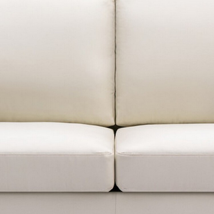 Benjara Gala Sofa, Crisp Soft Beige Linen Fabric, 2 Pillows, Brown Solid Wood Frame image - 1