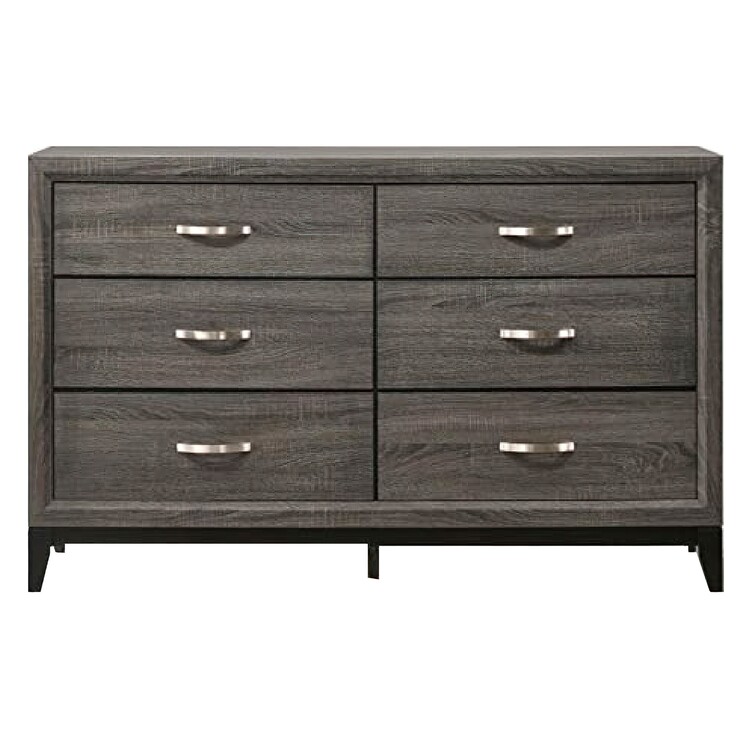 Benjara Mazie 58 Inch Modern 6 Drawer Dresser with Mirror, Wood Frame, Gray Finish image - 1