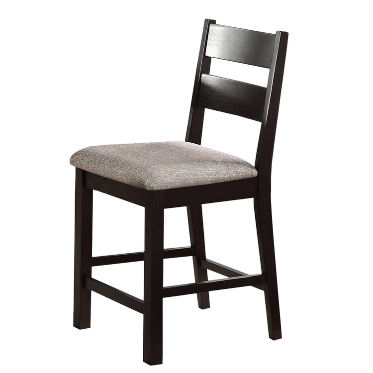 Benjara Reid 24 Inch Counter Height Chair, Set of 2, Slatted, Espresso Brown, Gray image - 1