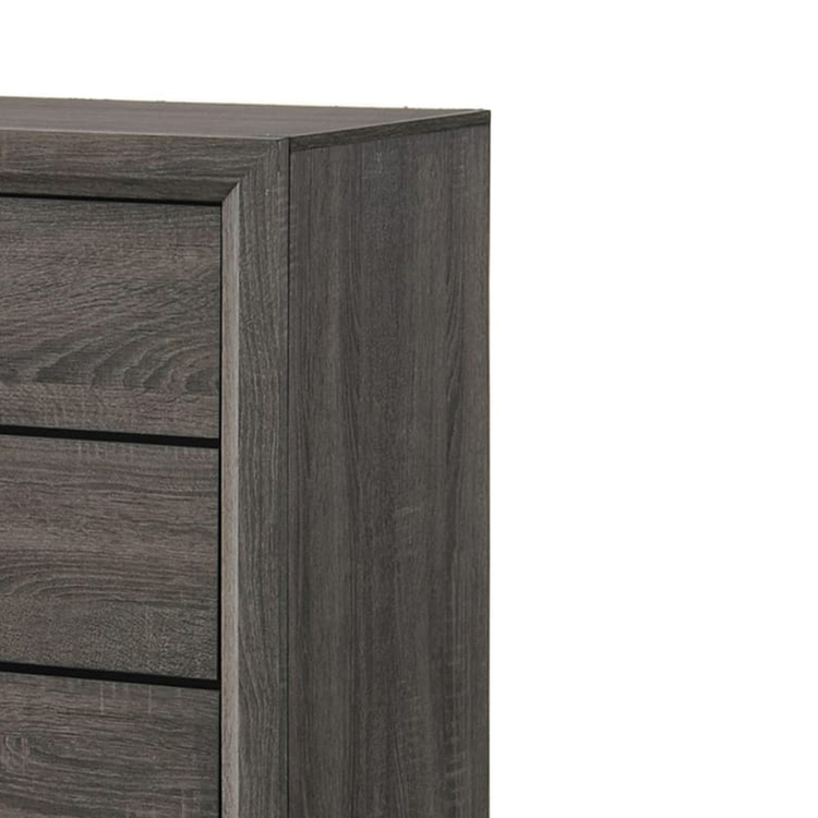 Benjara 5 Drawer Transitional Chest with Chamfered Feet and Curved Handles, Gray image - 1