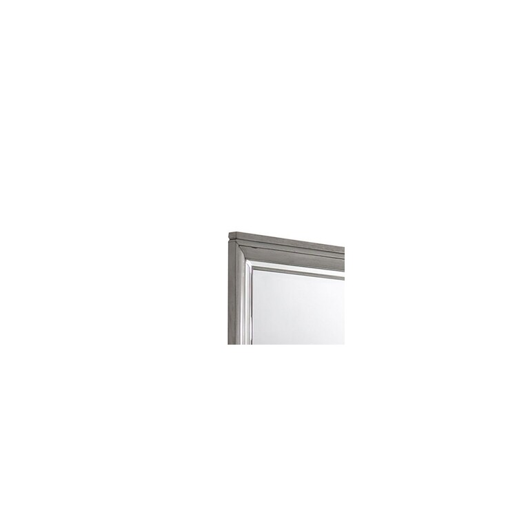 Benjara Contemporary Style Rectangular Wooden Mirror with Beveled Edge, Gray image - 1