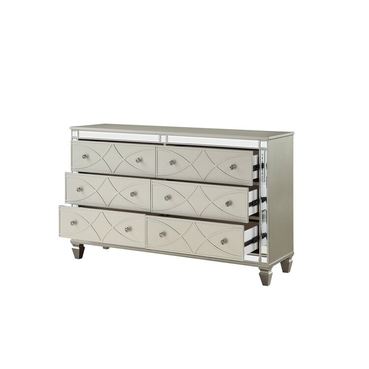 Benjara Dresser with 6 Drawers and Circular Decorative Pattern, Silver image - 1