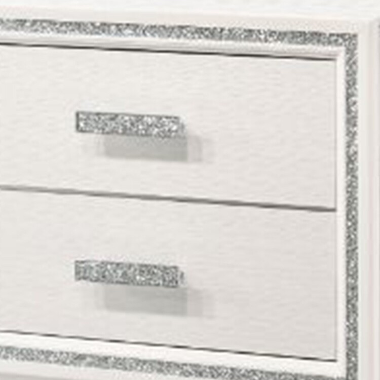 Benjara Nightstand with 2 Drawers and Shimmer Accent Trim, White image - 1