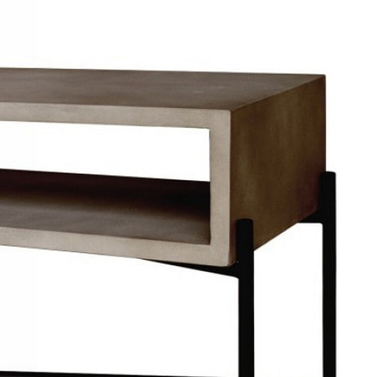 Benjara Rectangular Console Table with Concrete Top and Metal Base, Gray and Black image - 1