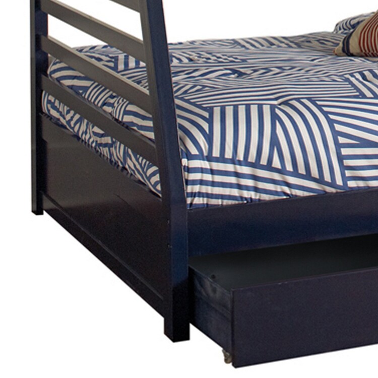 Benjara Wooden Twin Over Full Bunk Bed with Wheel Supported Bottom Drawers, White image - 1