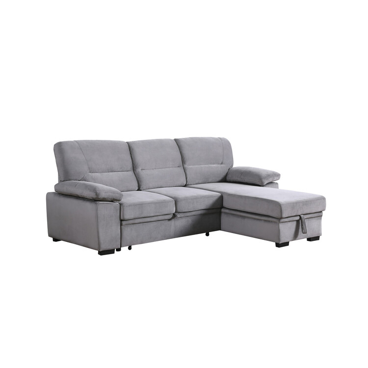 Blissful Nights Velvet Fabric Reversible Sleeper Sectional Sofa Chaise ...