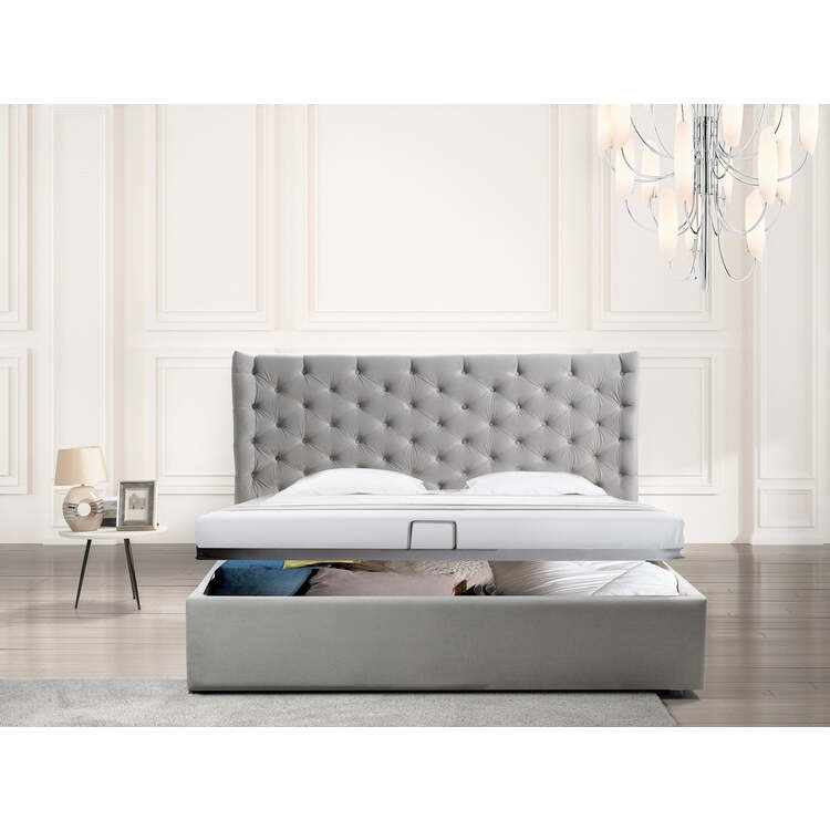 Casabianca Home Parker queen storage bed in gray velvet fabric. image - 1