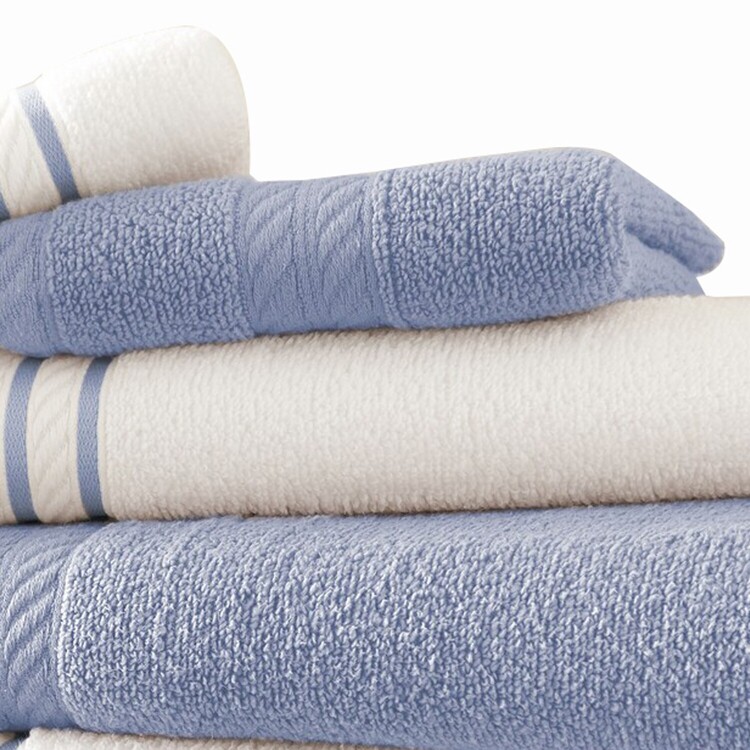Benjara Dana 6 Piece Soft Egyptian Cotton Towel Set, Striped, Sky Blue, White image - 1
