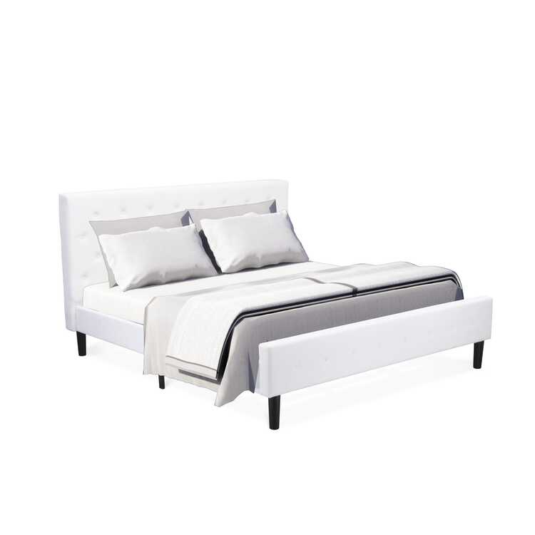 King Size Bedroom Set Button Tufted Wood Bed White Velvet Headboard Gray Nightstand image - 1