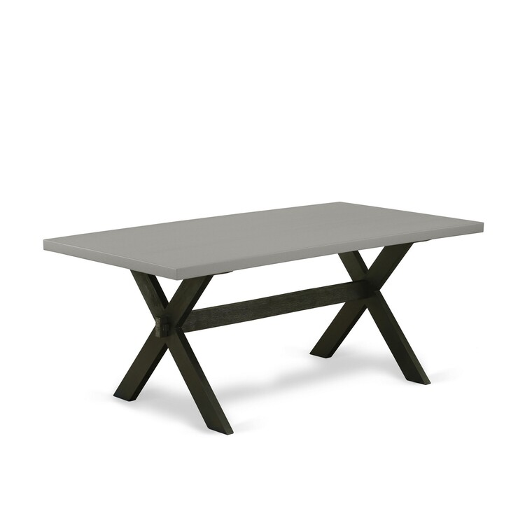 Black Linen Fabric Padded Dining Chairs & Cement Table Set image - 1