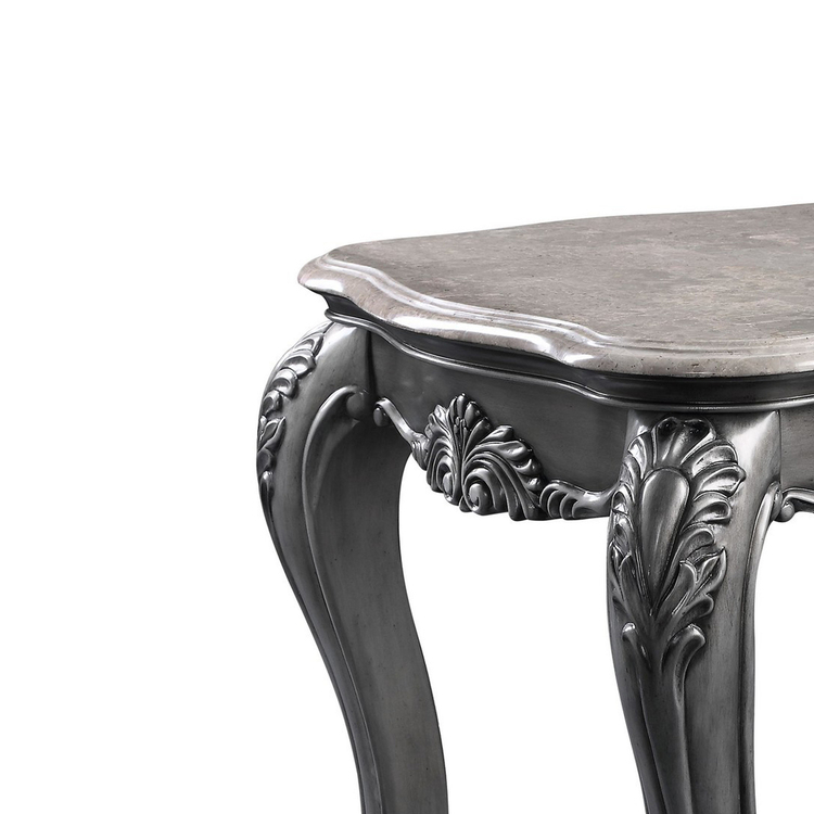 Benjara End Table with Marble Top and Queen Anne Legs, Gray image - 1