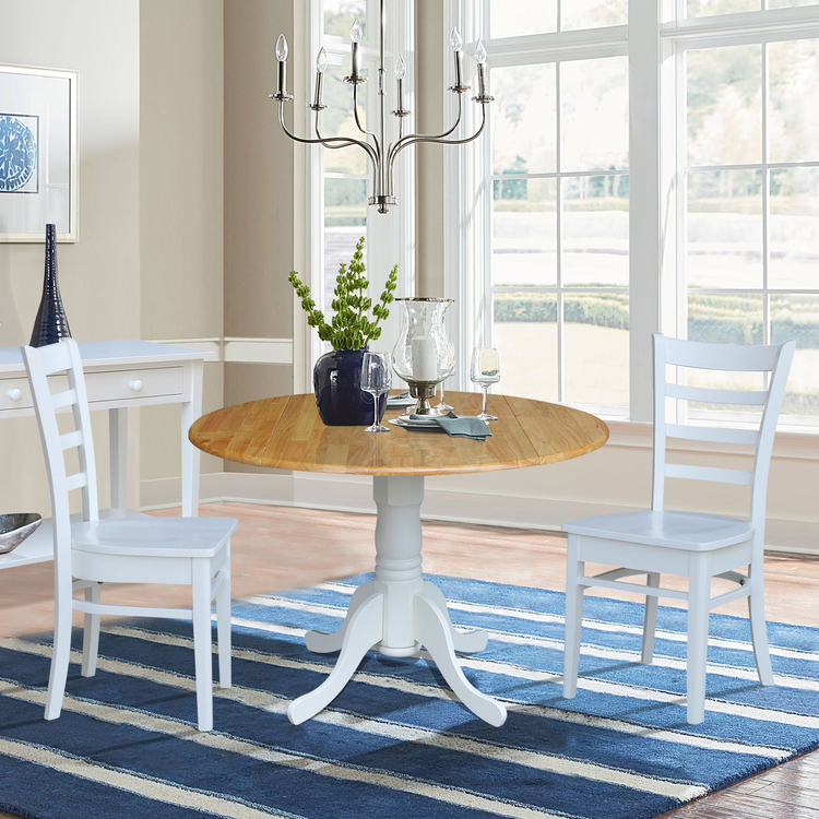 International Concepts 42 in. Dual Drop Leaf Table with 2 Ladder Back Dining Chairs - 3 Piece Dining Set image - 1
