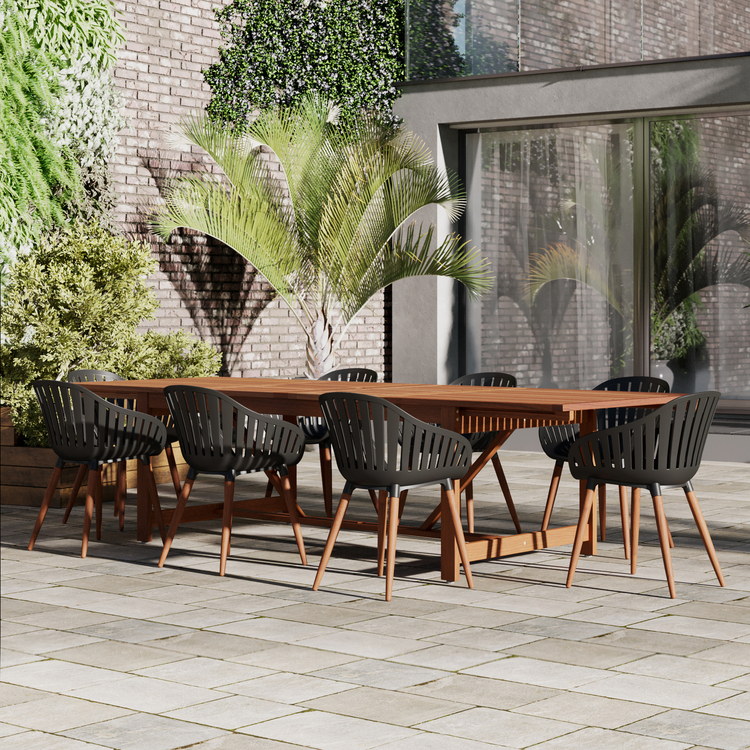 Rectangular Patio Dining Set with Eucalyptus Chairs & Black Finish image - 1