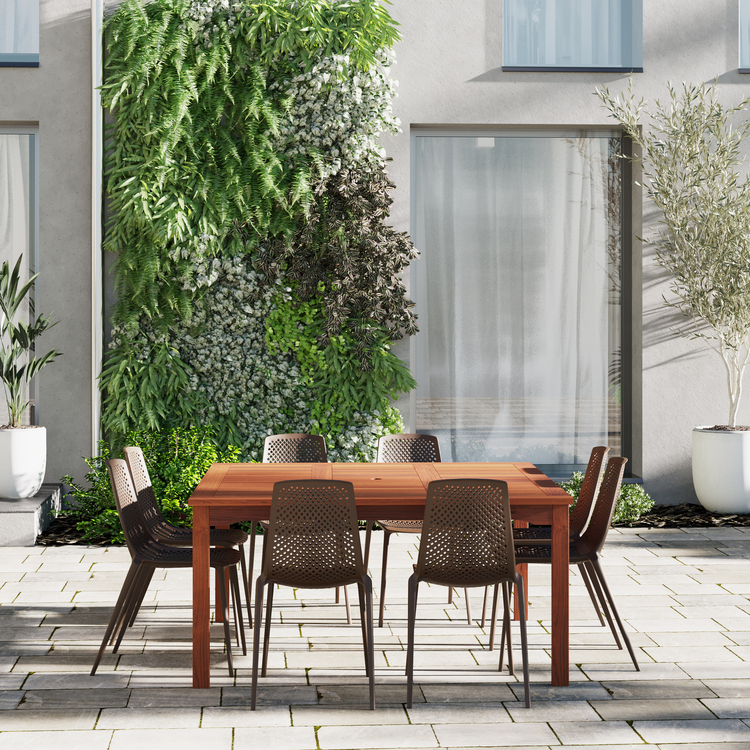 Amazonia 9 Piece Square Patio Dining Set W/Brown Plastic/Resin Chairs image - 1
