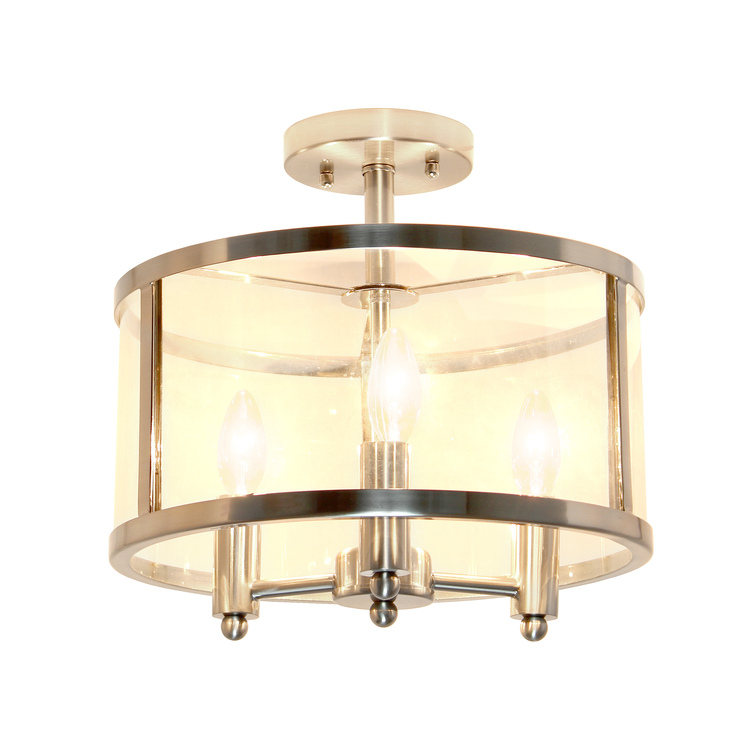 Lalia Home 3-Light 13" Industrial Farmhouse Glass and Metallic Accented Semi-flushmount, Antique Brass image - 1
