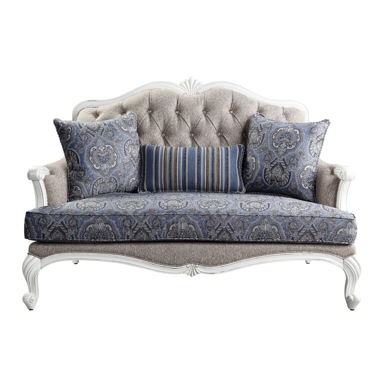 Benjara Loveseat with Arch Top and Resin Queen Anne Legs, Gray image - 1