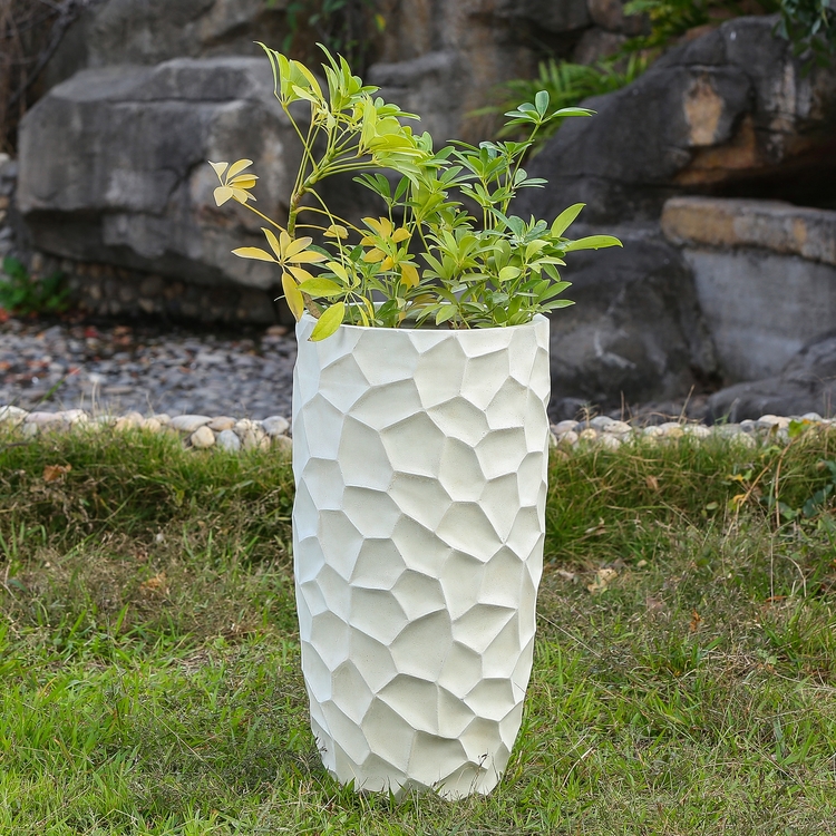 LuxenHome White MgO Geometric Pattern Round 22" Tall Planter image - 1