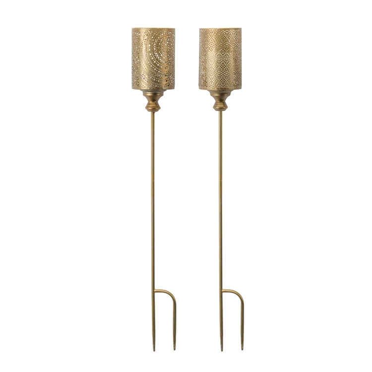 Melrose International Gold Punched Metal Candle Holder Garden Stake (Set of 4) image - 1