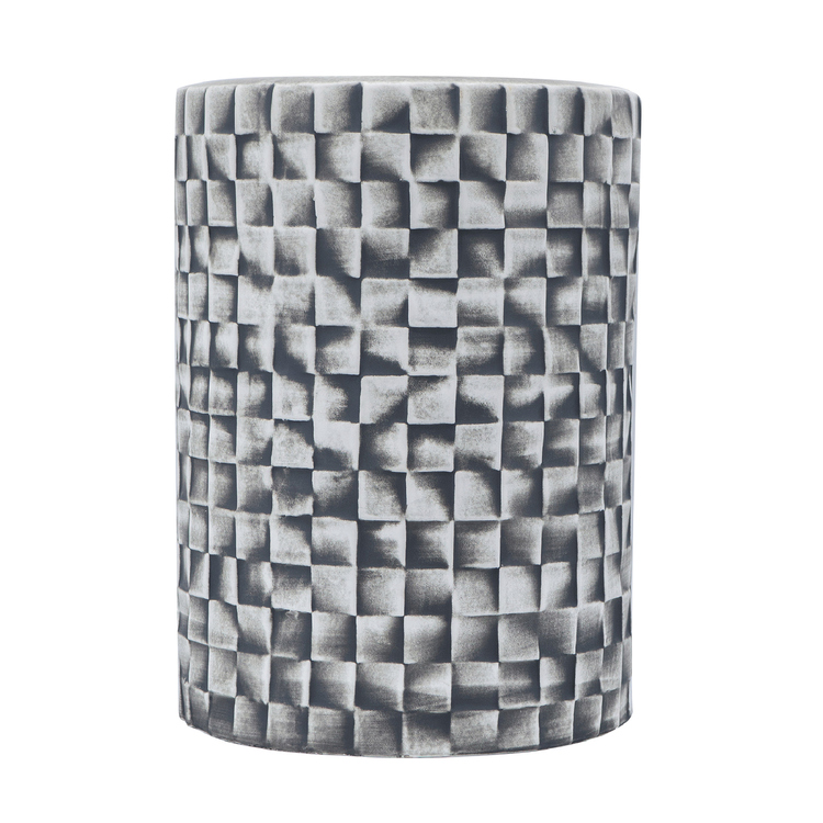 Metro Checkered Ceramic Garden Stool - 13"Dia. x 17.5"H - White/Black image - 1