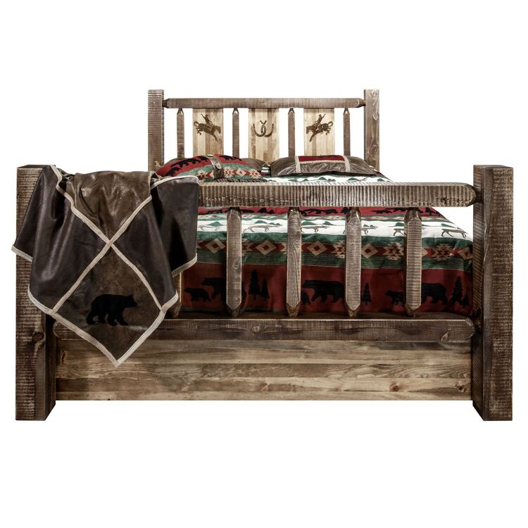 Homestead Collection Twin Storage Bed w/ Laser Engraved Bronc Design, Stain & Clear Lacquer Finish image - 1