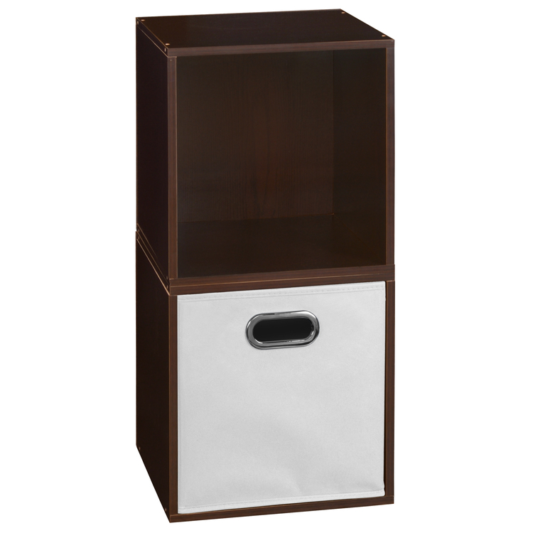 Niche Cubo Storage Organizer Open Bookshelf Set- 2 Cubes 1 Canvas Bin- Truffle/White image - 1