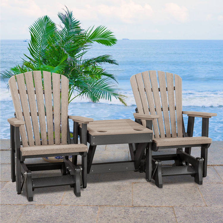 Double Glider with Center Table and Cup Holders for Outdoor Relaxation image - 1