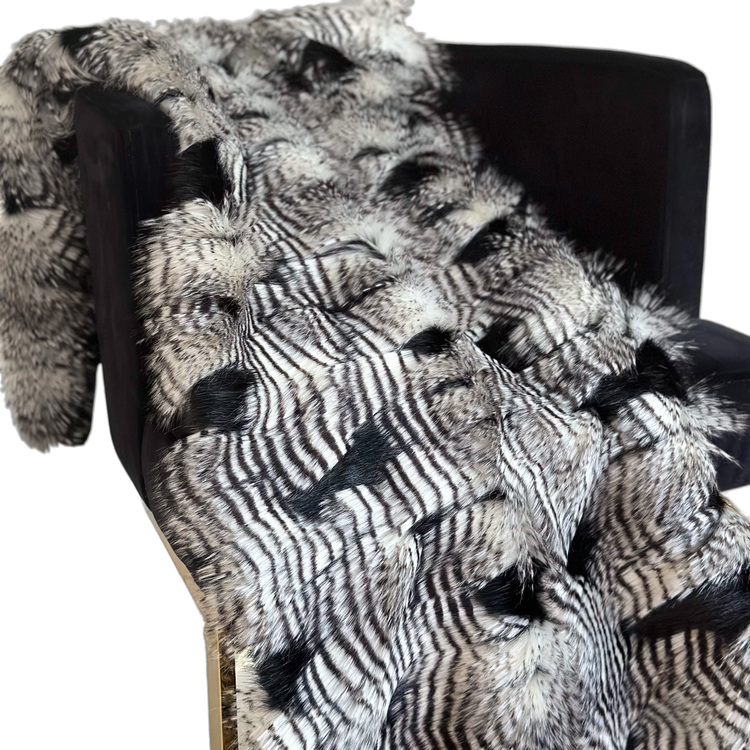 Plutus Brands Black and White Feather Faux Fur Luxury Throw Blanket image - 1