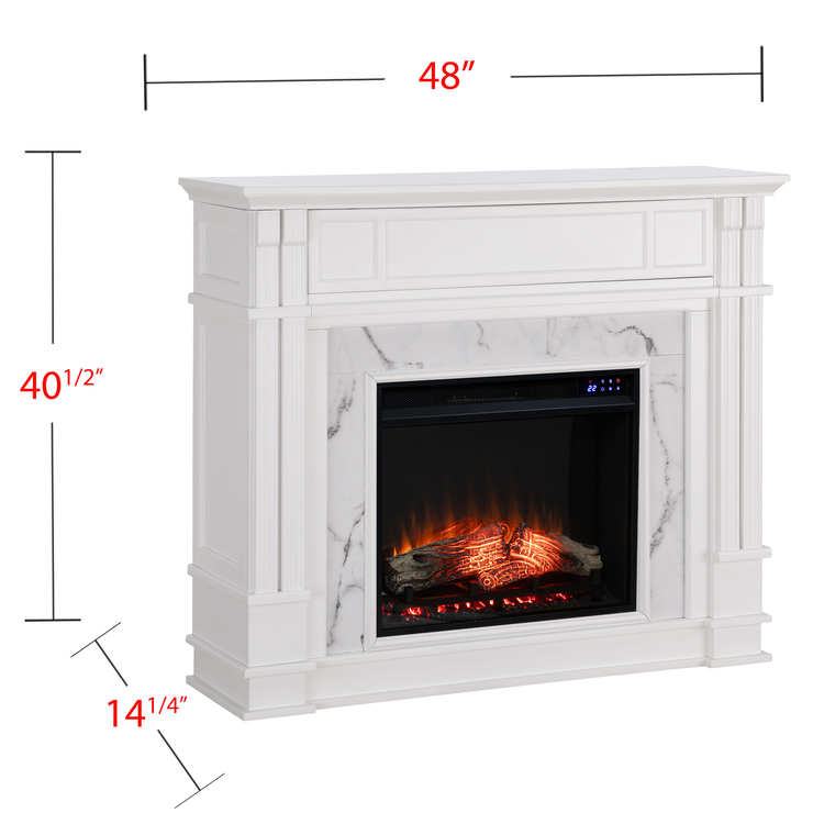 SEI Highgate Faux Cararra Marble Touch Screen Electric Media Fireplace - White image - 1