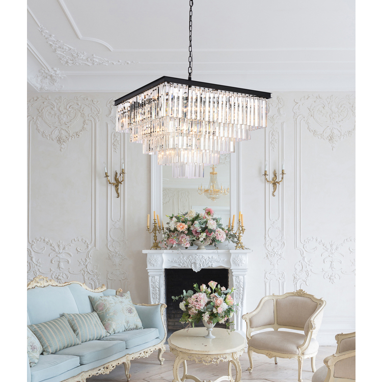Sydney 34 inch square crystal chandelier in matte black image - 1