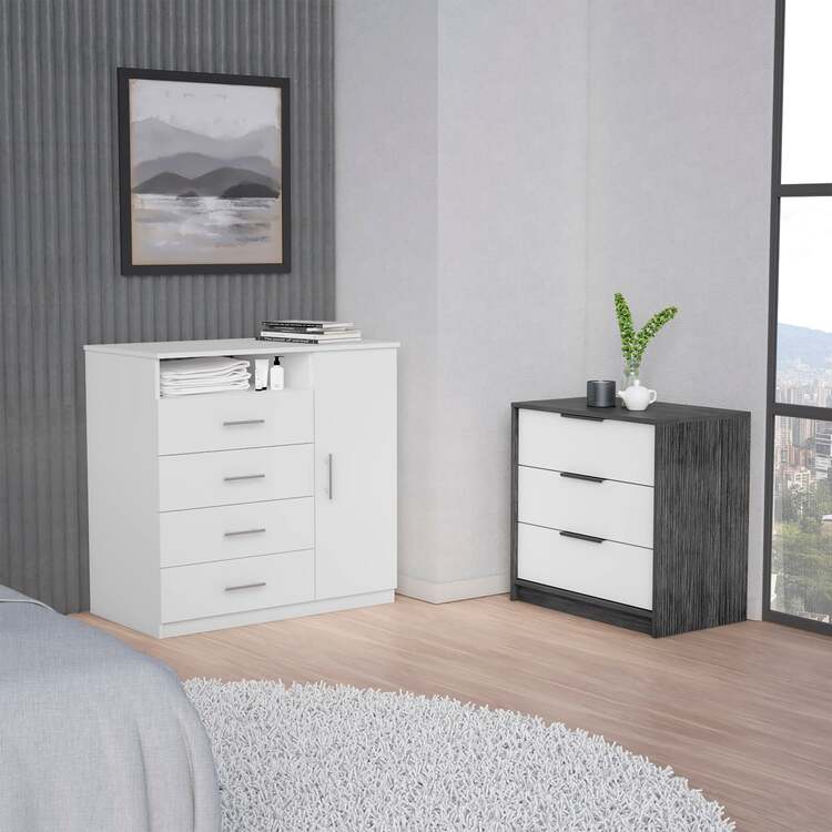 TUHOME 2 Piece Bedroom Set - White & Smokey Oak Dresser Set - Peru & Kaia  Dressers - OJCommerce.com