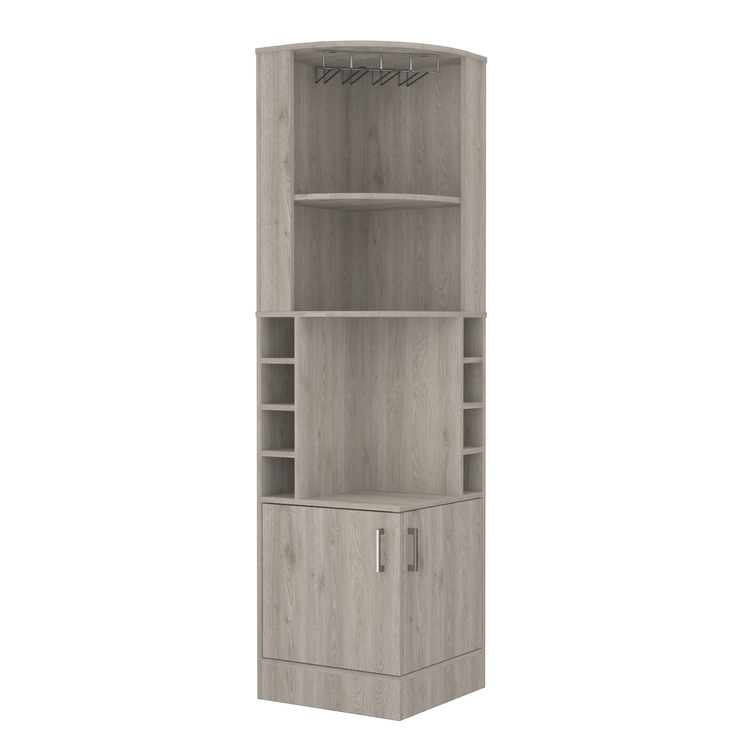TUHOME Syrah Corner Bar Cabinet, Eight Bottle Cubbies, Double Door, Two Open Shelves image - 1