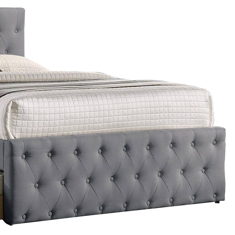 Benjara Nek Wood Twin Size Upholstered Bed with Trundle