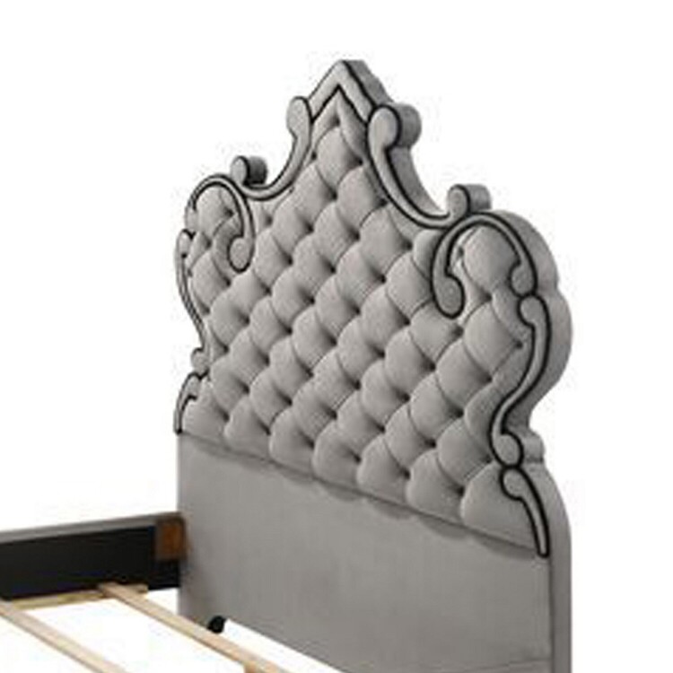Benjara Classic Ornate Queen Size Bed, Carved, Button Tufted