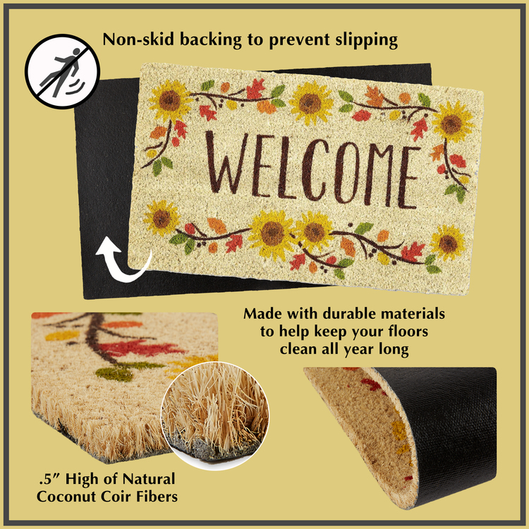 Welcome Coir Doormat 18x30 inches White Rubber Base - Dii - Image 4