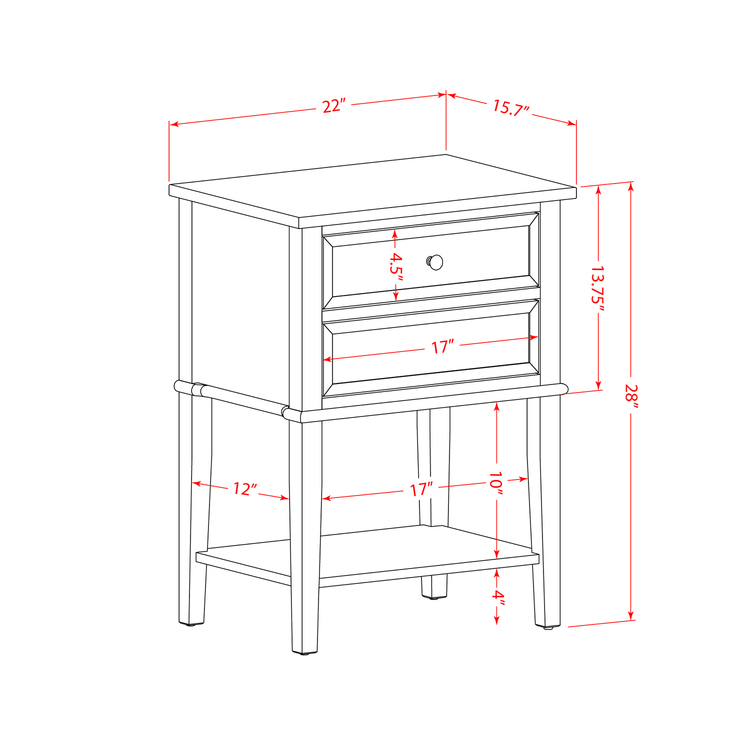 Modern End Table with 2 Drawers - Bedroom Nightstand image - 1