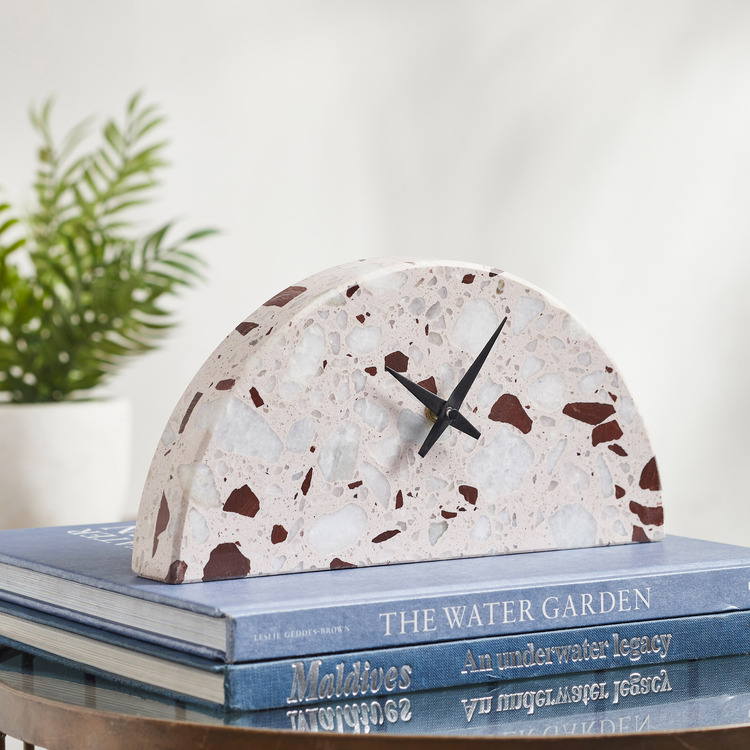 Gray and Black Engineered Marble Half-Circle Wall Clock - Ren-Wil image - 1