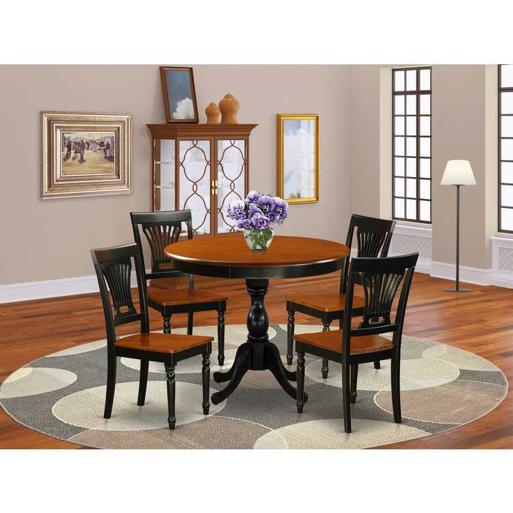 Round Kitchen Dining Set - 36" Table & 4 Chairs - Black & Cherry ...