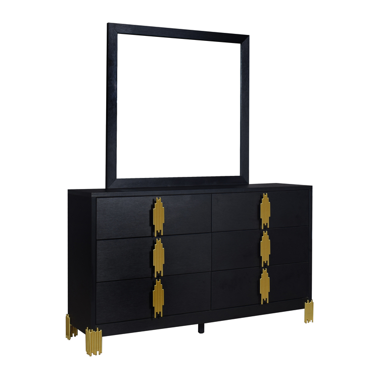2 piece black dresser set Bedroom Set 2 Black Leather Smart Nightstands & Leather 6-Drawer Dresser Chest SetHomary