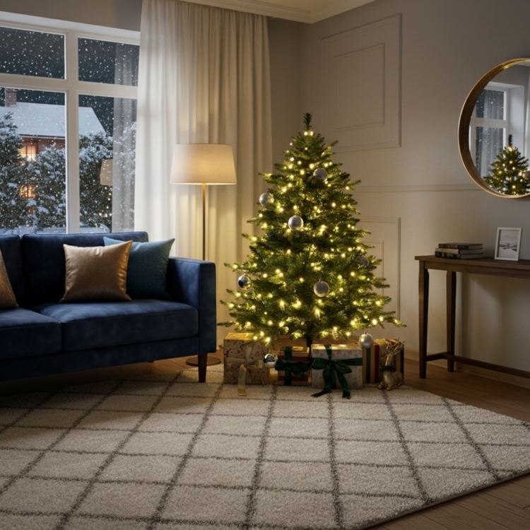 Naomi Home Cynthia Prelit Artificial Christmas Tree in Dark Green, Realistic Rustic Christmas Tree with Lights image - 1