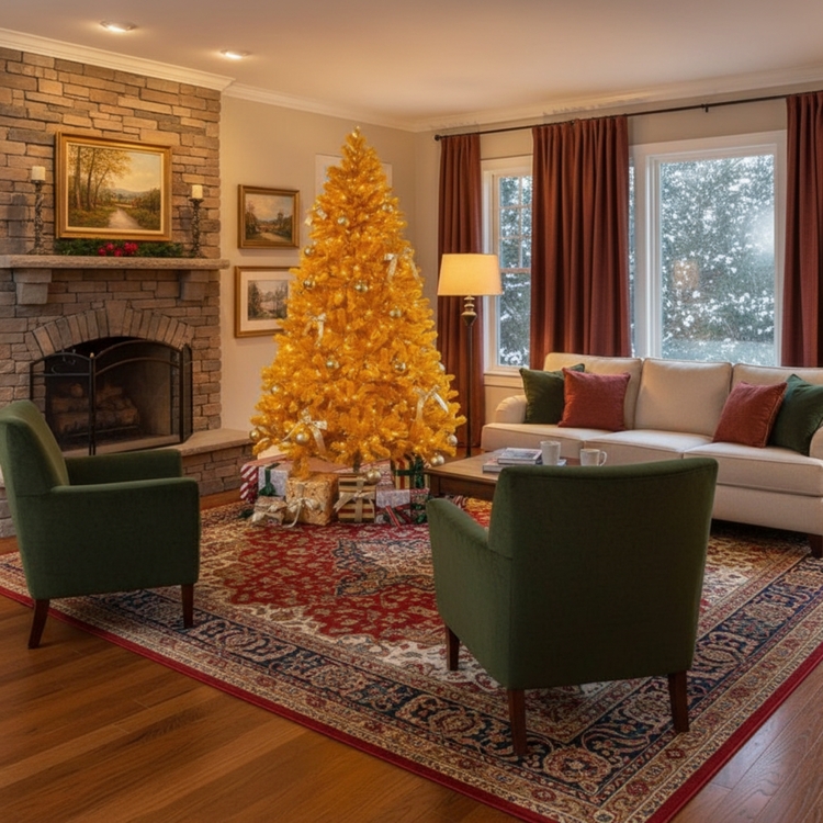 Maria Gold Christmas Tree Prelit, Realistic Artificial Christmas Tree with Lights by Naomi Home image - 1