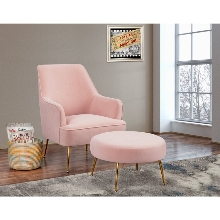 Pink Footstool with Gold Legs for Sale Online - Alpine Furniture image - 1